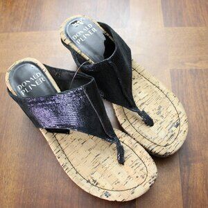 Donald Pliner Goody Black Lizard Thong Wedge Sandals Size 7.5 NWOB